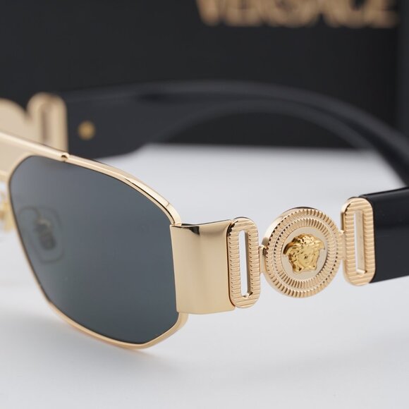 Versace VE2287 100287 Rectangle Sunglasses – Gold/Grey